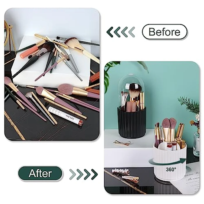 JessLab Makeup Brush Holder Organizer with Lid, 360 Degree Rotatable Spinning Cosmetics Holder Display for Bathroom Vanity Countertop, Black by JessLab - Image 3