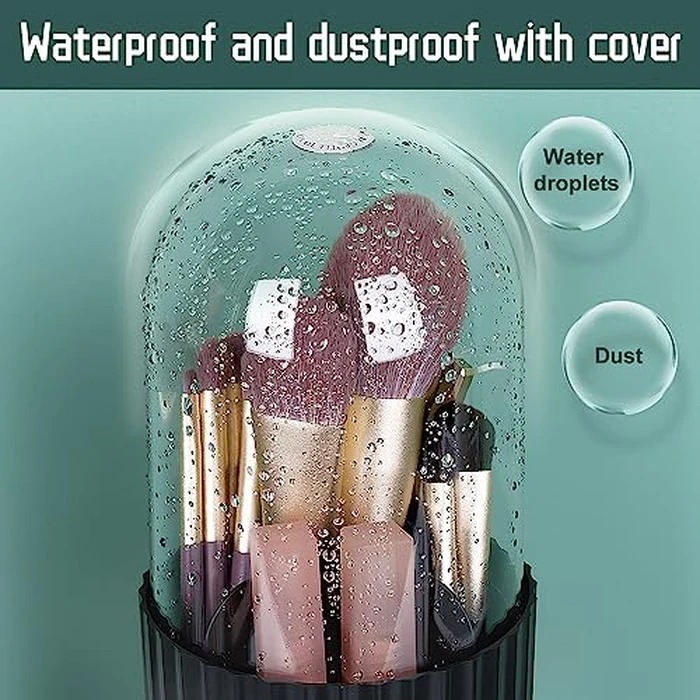 JessLab Makeup Brush Holder Organizer with Lid, 360 Degree Rotatable Spinning Cosmetics Holder Display for Bathroom Vanity Countertop, Black by JessLab - Image 5