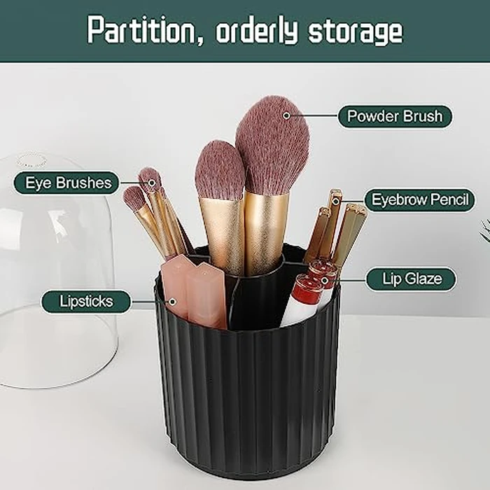 JessLab Makeup Brush Holder Organizer with Lid, 360 Degree Rotatable Spinning Cosmetics Holder Display for Bathroom Vanity Countertop, Black by JessLab - Image 6