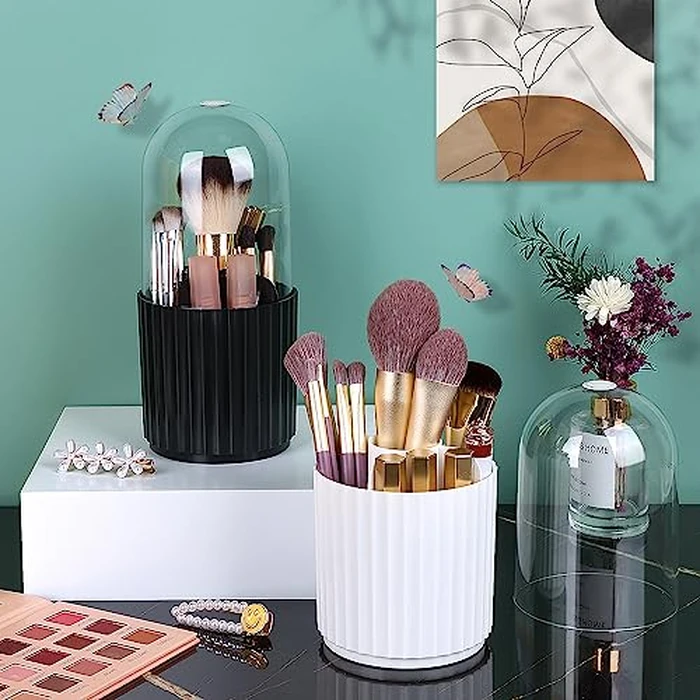 JessLab Makeup Brush Holder Organizer with Lid, 360 Degree Rotatable Spinning Cosmetics Holder Display for Bathroom Vanity Countertop, Black by JessLab - Image 7