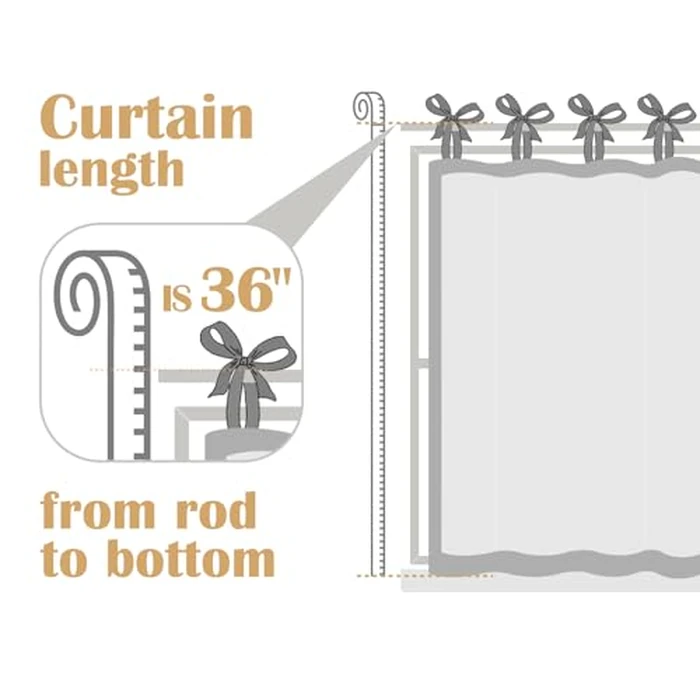 jinchan Floral Linen Tier Curtains 36 Inch Farmhouse Cafe Curtains Tie Top Botanic Drapes for Small Windows Over Sink for Kitchen Laundry Room Bathroom RV 2 Panels Red on Beige by jinchan - Image 2