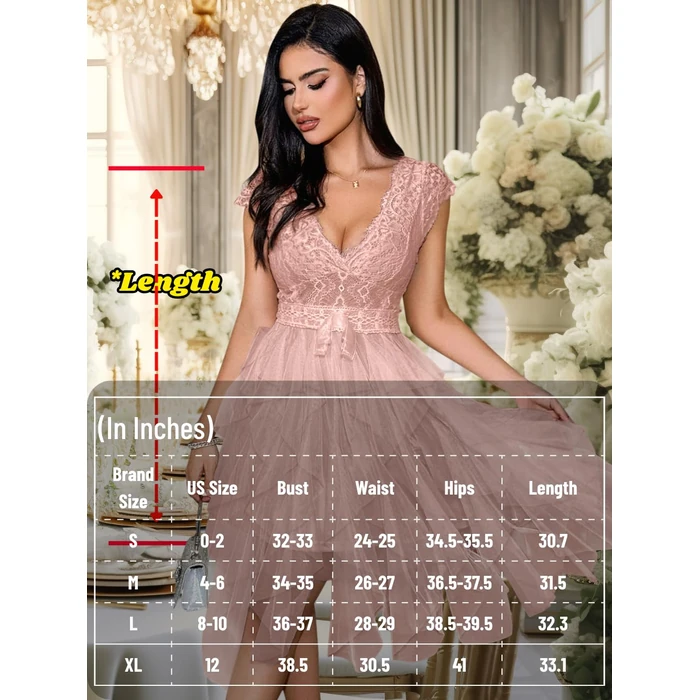 ShawGobow Lace Tulle Dress,Backless Deep V Short Formal Dresses for Women,Cocktail Party Wedding Guest Outfits Dusty Pink Medium by ShawGobow - Image 6