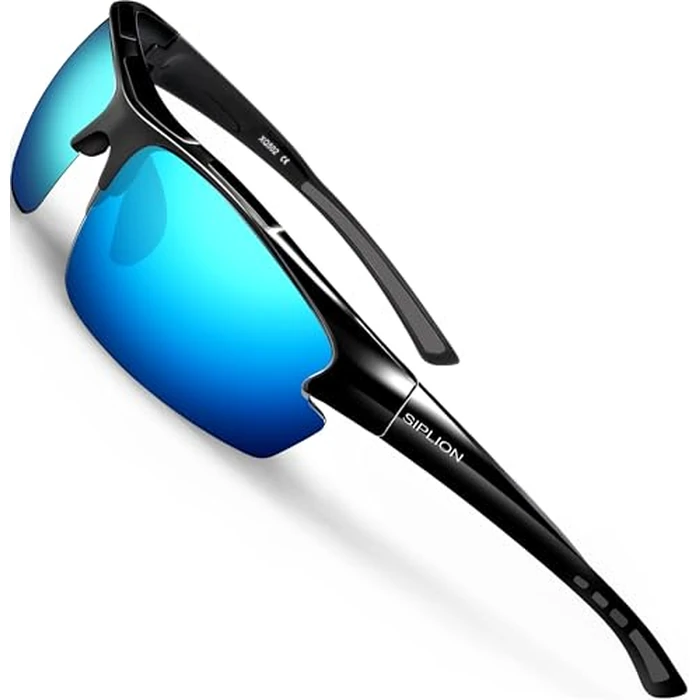 SIPLION Polarized Sunglasses Men Sports: UV400 Protection Anti-Slip Wrap-Around TR90 Frame for Driving Fishing Golf Running (Black Frame/Blue Lens(Mirrored) by SIPLION - Used - Like New condition - US$17.72