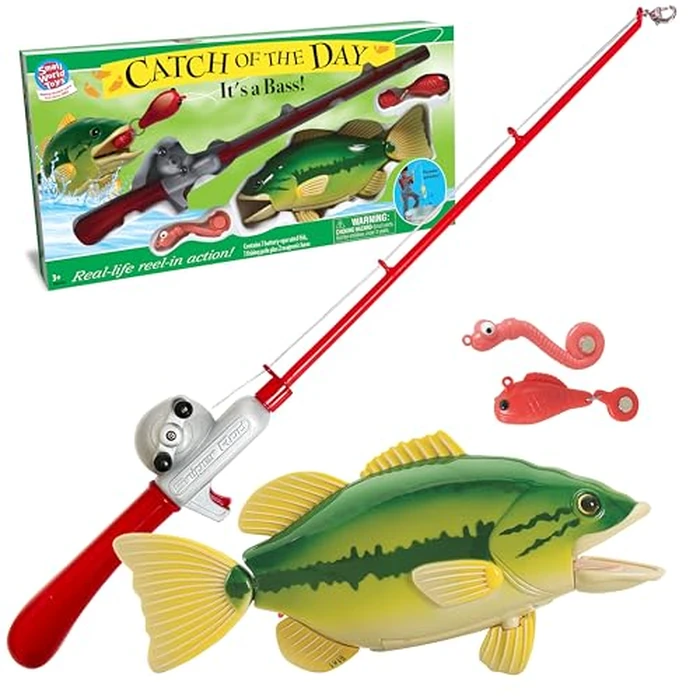 Small World Toys Kids Fishing Game, Catch of The Day Bass Magnetic Fishing Toy for Kids Ages 3+, Includes Toddler Fishing Pole and 1 Fish, Water Fish Toys for Kids, Bath Toy Pools & Tubs by Small World Toys - Used - Very Good condition