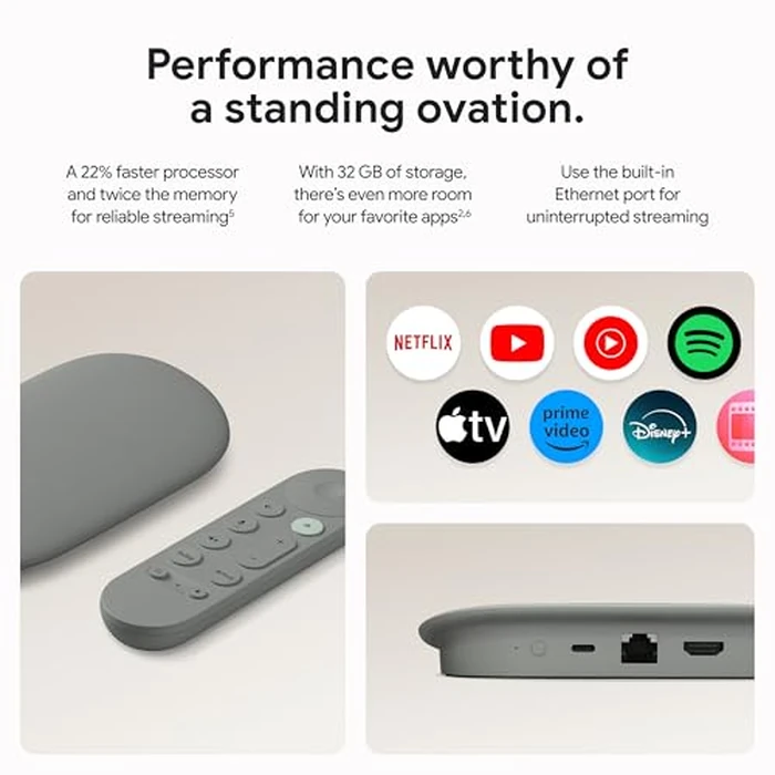 Google TV Streamer 4K - Fast Streaming Entertainment on Your TV with Voice Search Remote - Watch Movies, Shows, Live TV, and Netflix in 4K HDR - Smart Home Control - 32 GB of Storage - Hazel by Google - Image 4