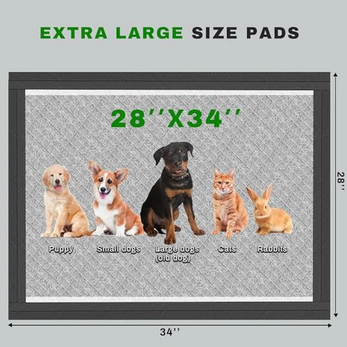 Charcoal Puppy Pads 28x34 Inches Extra Large Dog Pee Pads Odor-Control & Leak-Proof Disposable Pet Training Black New Edge-Wrapping Thicken Potty Pad for Dogs, Cats, Rabbits (30 Pieces) by Gardner Pet - Image 4