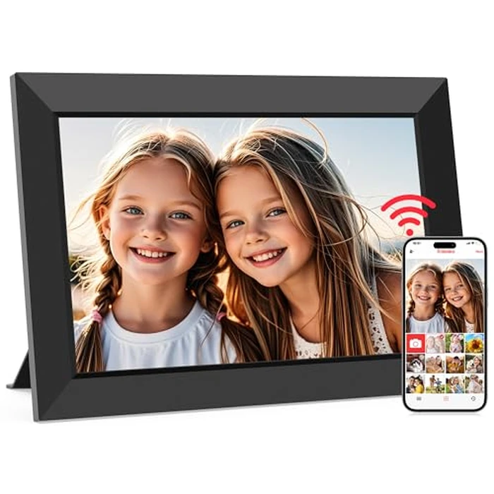 Frameo 10.1 Inch WiFi Digital Picture Frame, Smart Cloud Electronic Photo Frame with HD IPS Touch Screen Slideshow 32GB Memory Auto-Rotate Wall Mount, Share Photos/Videos from Phone - Gifts for Mom by MaxAngel - Image 1