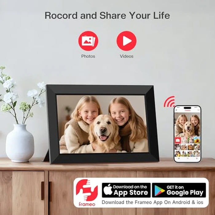 Frameo 10.1 Inch WiFi Digital Picture Frame, Smart Cloud Electronic Photo Frame with HD IPS Touch Screen Slideshow 32GB Memory Auto-Rotate Wall Mount, Share Photos/Videos from Phone - Gifts for Mom by MaxAngel - Image 2