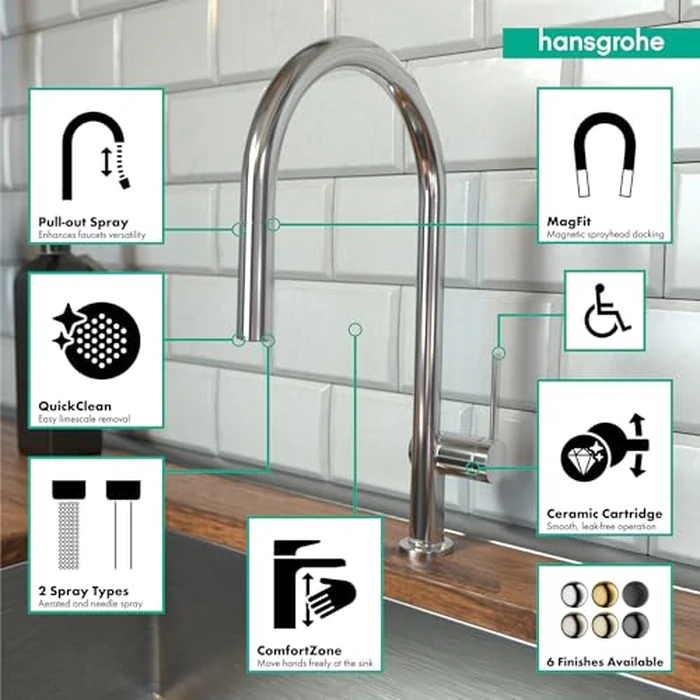 hansgrohe Talis N Chrome High Arc Kitchen Faucet, Kitchen Faucets with Pull Down Sprayer, Faucet for Kitchen Sink, Magnetic Docking Spray Head, Chrome 72800001 by Hansgrohe - Image 3