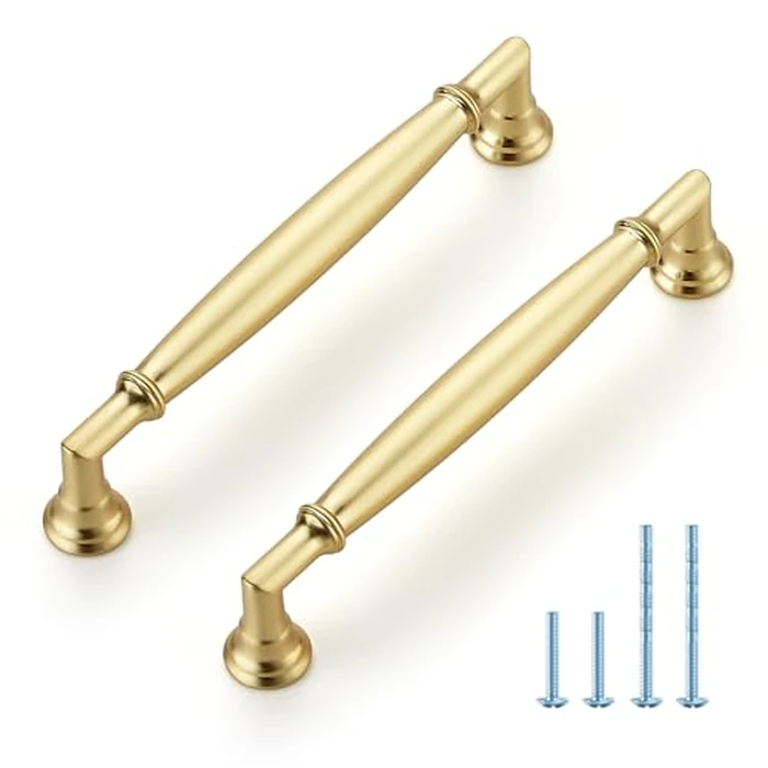 HOME EDIT 10 Pack 5 Inch Brushed Brass Cabinet Handles Solid Zinc Alloy Pulls for Kitchen, Dresser, Closet & Bathroom Cabinets Hardware by HOME EDIT - Used - Very Good condition
