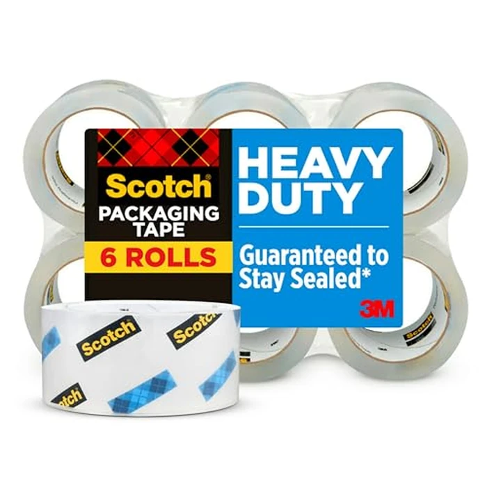 Scotch Heavy Duty Packaging Tape, 1.88" x 54.6 yd, Designed for Packing, Shipping and Mailing, Strong Seal on All Box Types, 3" Core, Clear, 6 Rolls (3850-6) by Scotch - Image 1