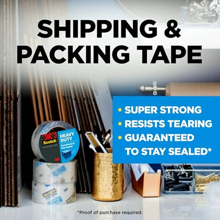 Scotch Heavy Duty Packaging Tape, 1.88" x 54.6 yd, Designed for Packing, Shipping and Mailing, Strong Seal on All Box Types, 3" Core, Clear, 6 Rolls (3850-6) by Scotch - Image 2