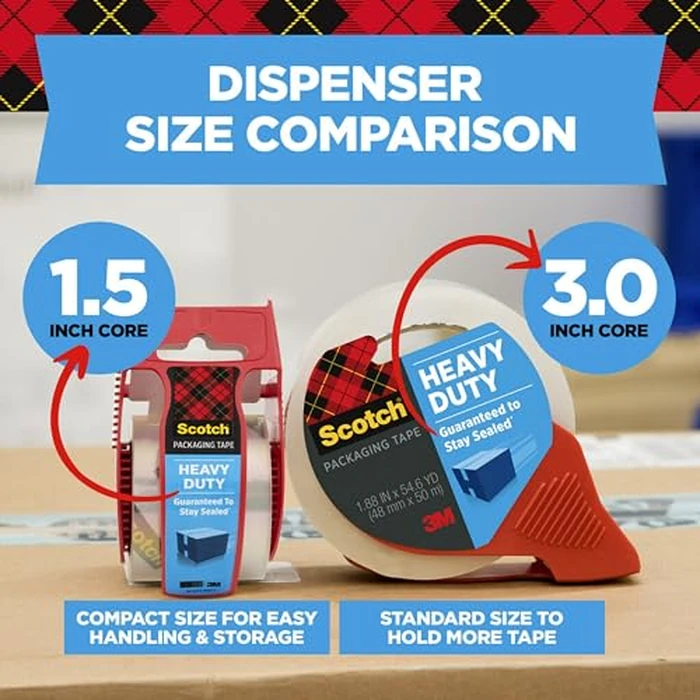 Scotch Heavy Duty Packaging Tape, 1.88" x 54.6 yd, Designed for Packing, Shipping and Mailing, Strong Seal on All Box Types, 3" Core, Clear, 6 Rolls (3850-6) by Scotch - Image 3