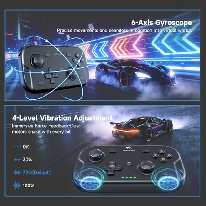 AceGamer 2 Pack Wireless Pocket Controller for Nintendo Switch/Switch 2/Android/iOS/PC/Steamdeck, Joystick Lift and Down Design, Bluetooth Gamepad with 6-axis Gyroscope/Turbo/Vibration/ 1000Hz by AceGamer - Image 5