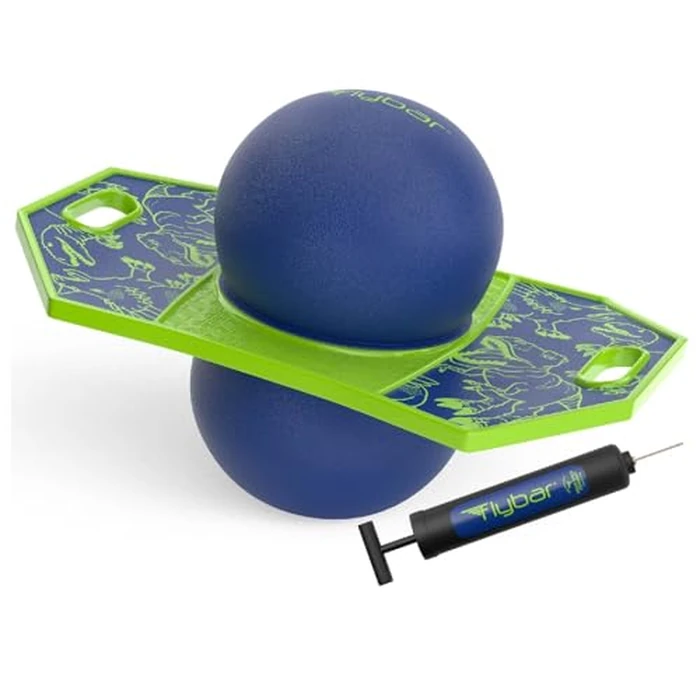 Flybar Pogo Trick Ball for Kids, Trick Bounce Board for Boys and Girls Ages 6+, Up to 160 lbs, Includes Pump, Easy to Carry Handle, Durable Plastic Deck Indoor, Outdoor Toy Pogo Jumper (Dino) by Flybar - Used - Very Good condition - US$18.68