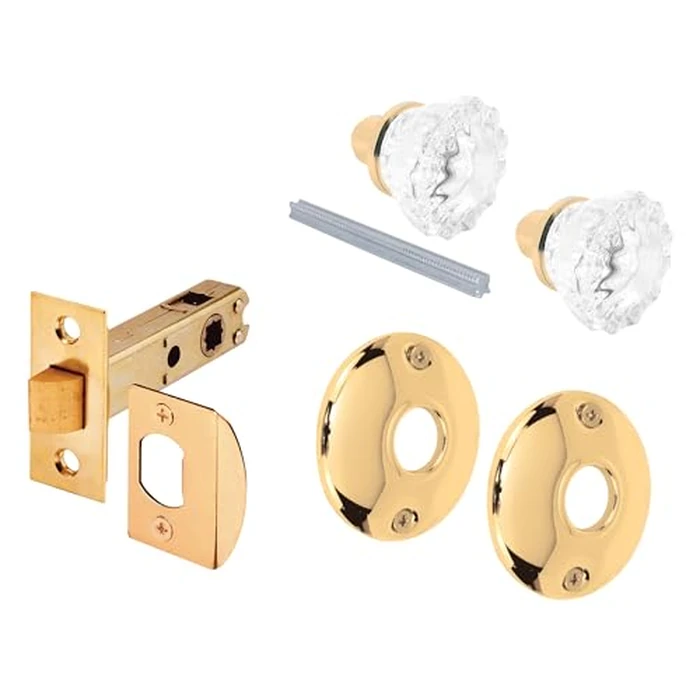 Prime-Line E 28326 Passage Door Latch Set, Glass Knob with Latch Bolt Brass Finish, Vintage (Single Pack) by Prime-Line - Used - Acceptable condition - CA$16.67