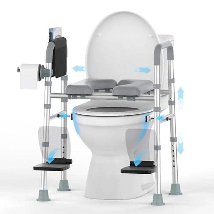 FSA&HSA Eligible Toilet Seat Risers with Footrests, Adjustable Height/Width Raised Toilet Seat with Handles, Fit Any Toilet Riser Heavy Duty Up to 500lbs, for Elderly, Handicap, Elevated, Pregnant by Katgogoo - Used - Very Good condition