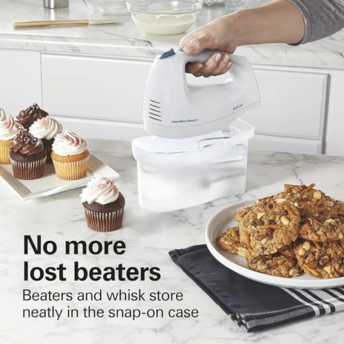Hamilton Beach 6-Speed Electric Hand Mixer for Baking, 250W, QuickBurst, Snap-On Storage Case, Traditional Beaters & Whisk, White (62682G) by Hamilton Beach - Image 2