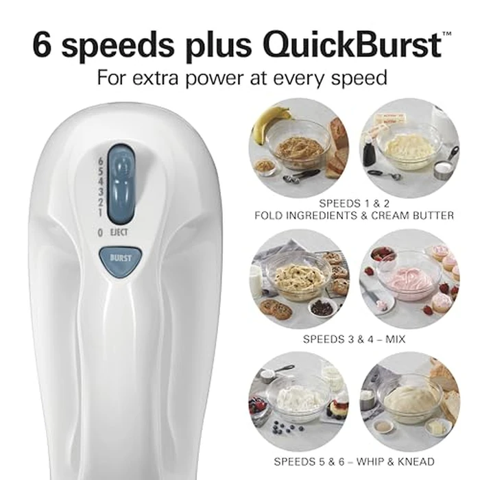 Hamilton Beach 6-Speed Electric Hand Mixer for Baking, 250W, QuickBurst, Snap-On Storage Case, Traditional Beaters & Whisk, White (62682G) by Hamilton Beach - Image 3