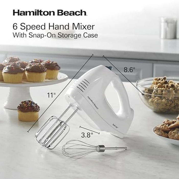 Hamilton Beach 6-Speed Electric Hand Mixer for Baking, 250W, QuickBurst, Snap-On Storage Case, Traditional Beaters & Whisk, White (62682G) by Hamilton Beach - Image 9
