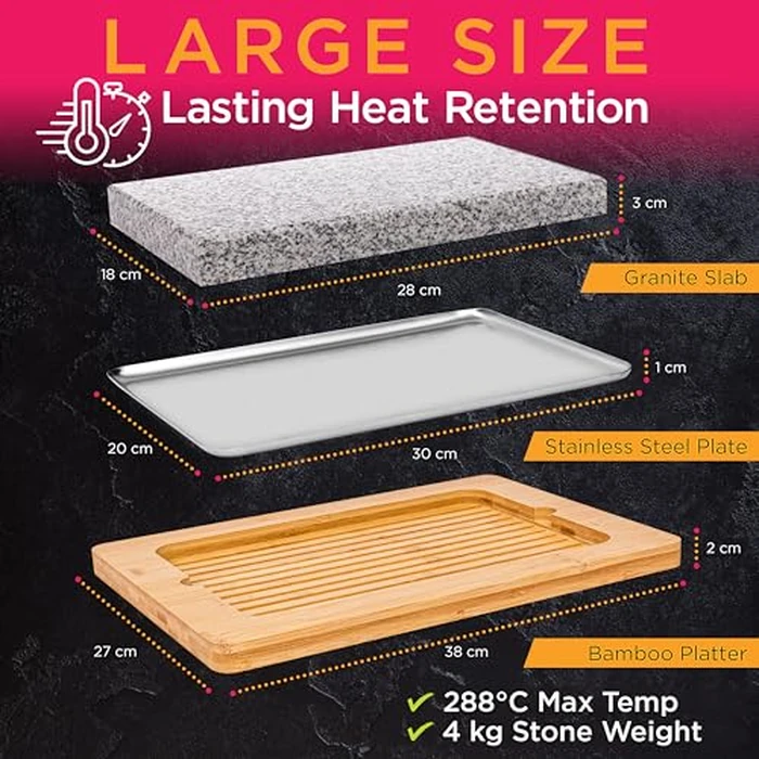 NutriChef Sizzle Hot Cooking Stone Grill with Bamboo Platter, Tabletop Granite Stone Grill with Non-Slip Handles, Adjustable Temperature Control, 550 degreesF Max Heat - Perfect for Meats and Vegetables by Nutrichef - Image 3