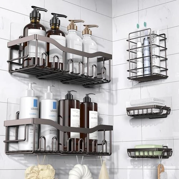 EUDELE 5-Pack Rustproof Stainless Steel Shower Caddy - No Drill Adhesive Bathroom Organizer with Large Capacity, Spacious Shower Shelves for Inside Shower, Kitchen & Home Decor Storage-XL Size by EUDELE - Used - Like New condition - US$25.64