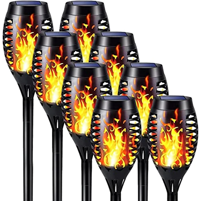 iBaycon 8 Pack Solar Torch Flame Lights, Waterproof Outdoor Solar Lights with Flickering Flame, Solar Pathway Lights for Garden Yard Patio Lawn Pathway by iBaycon - Image 1