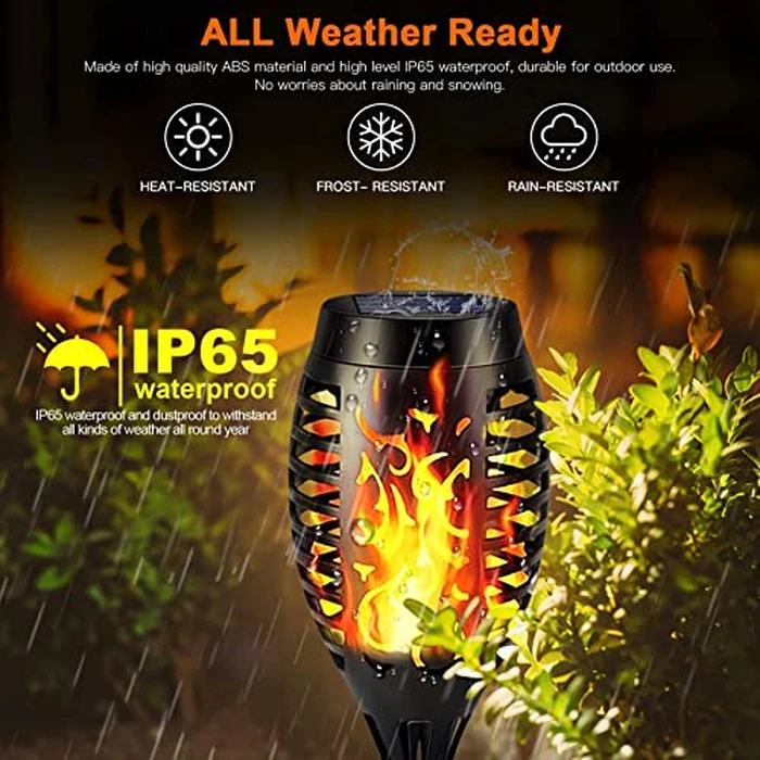 iBaycon 8 Pack Solar Torch Flame Lights, Waterproof Outdoor Solar Lights with Flickering Flame, Solar Pathway Lights for Garden Yard Patio Lawn Pathway by iBaycon - Image 3