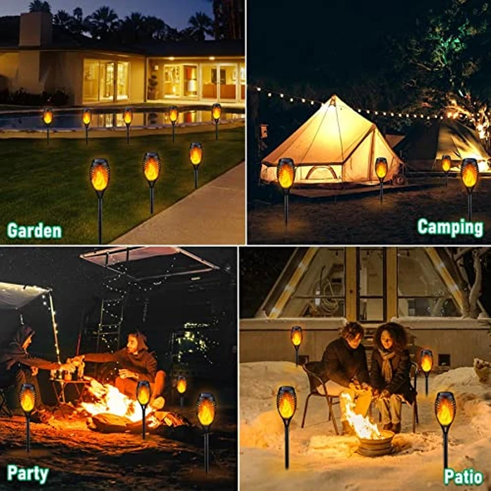 iBaycon 8 Pack Solar Torch Flame Lights, Waterproof Outdoor Solar Lights with Flickering Flame, Solar Pathway Lights for Garden Yard Patio Lawn Pathway by iBaycon - Image 5