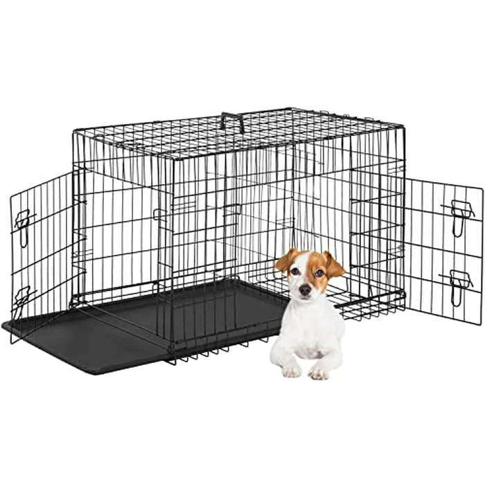 FDW 24-Inch Dog Crate for Small Dogs, Double Door Folding Metal Wire Pet Kennel with Divider Panel & Leak-Proof Plastic Tray, Black by FDW - Used - Very Good condition - US$22.10