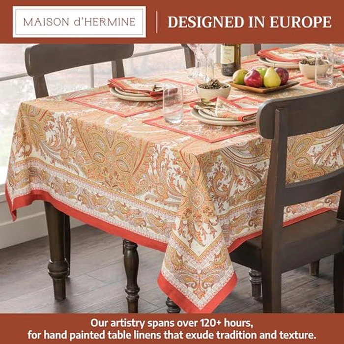 Maison d'Hermine Table Cloth Square Table 100% Cotton 60 x 60 Inches Tablecloth Reusable Decorative Everyday Use for Dining Room, Farmhouse, Home, Party, Festive & Wedding - Kashmir Paisley by Maison d' Hermine - Image 2
