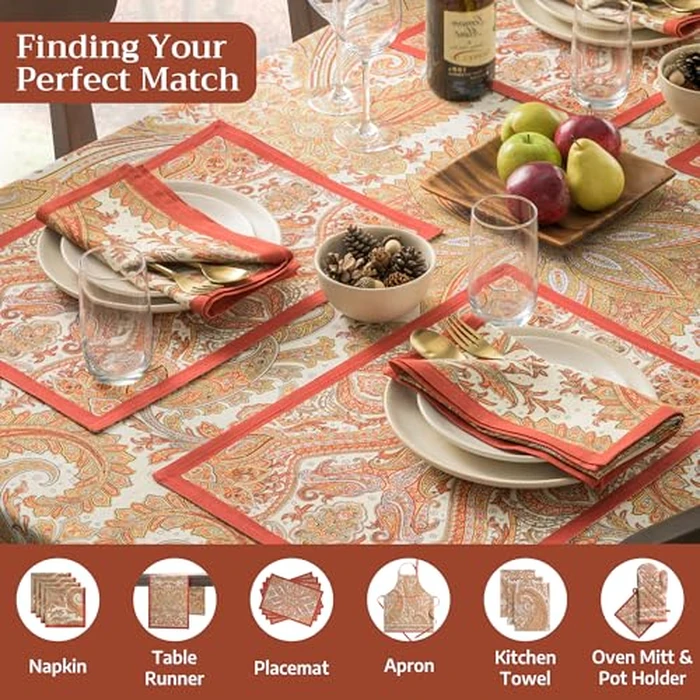 Maison d'Hermine Table Cloth Square Table 100% Cotton 60 x 60 Inches Tablecloth Reusable Decorative Everyday Use for Dining Room, Farmhouse, Home, Party, Festive & Wedding - Kashmir Paisley by Maison d' Hermine - Image 4