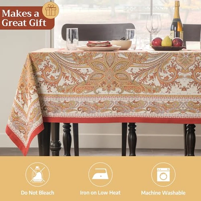 Maison d'Hermine Table Cloth Square Table 100% Cotton 60 x 60 Inches Tablecloth Reusable Decorative Everyday Use for Dining Room, Farmhouse, Home, Party, Festive & Wedding - Kashmir Paisley by Maison d' Hermine - Image 5