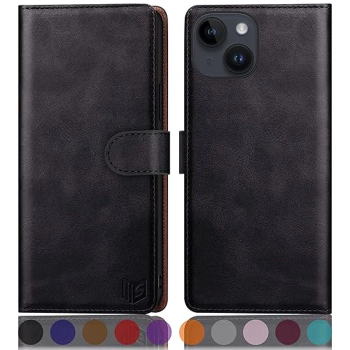 SUANPOT for iPhone 15 6.1" Wallet case with RFID Blocking Credit Card Holder,Flip Book PU Leather Protective Cover Women Men for Apple 15 Phone case Black by SUANPOT - Used - Acceptable condition