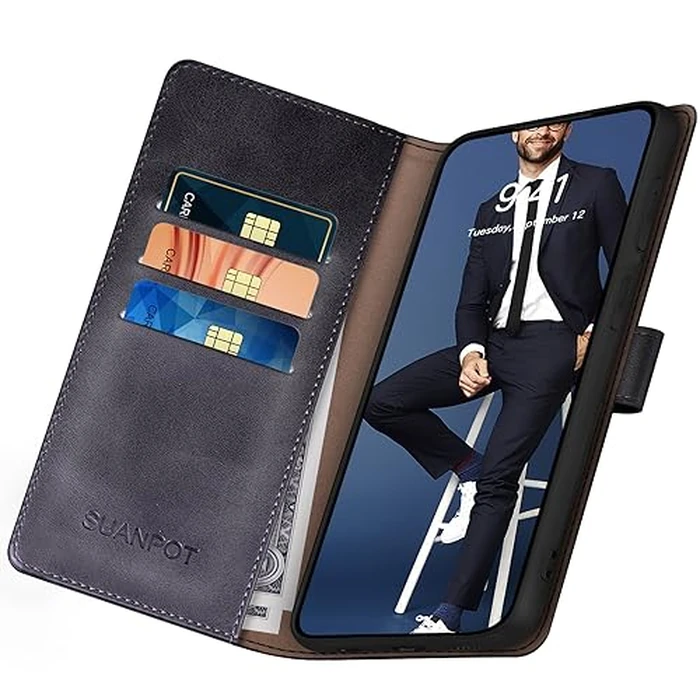 SUANPOT for iPhone 15 6.1" Wallet case with RFID Blocking Credit Card Holder,Flip Book PU Leather Protective Cover Women Men for Apple 15 Phone case Black by SUANPOT - Image 5