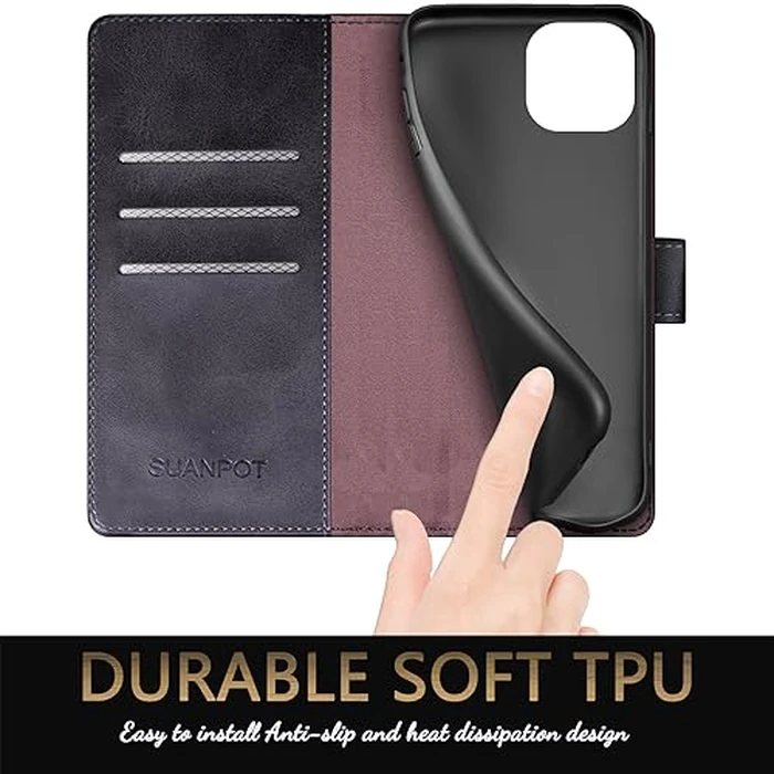 SUANPOT for iPhone 15 6.1" Wallet case with RFID Blocking Credit Card Holder,Flip Book PU Leather Protective Cover Women Men for Apple 15 Phone case Black by SUANPOT - Image 6