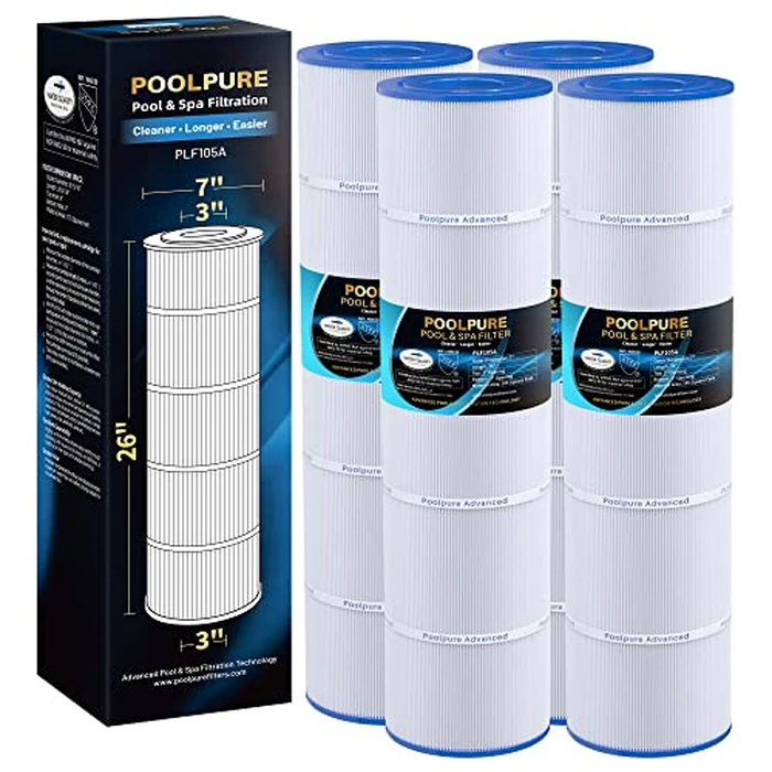 POOLPURE PCC105-PAK4 Replaces Pentair CCP420, 178584, Ultral-A6, Unicel C-7471, 817-0106, R173576, Filbur FC-1977, 570-0425-07, Pentair Clean and Clear Plus 420, L x OD: 26"x7", 4X105 sq.ft. Cartridge by POOLPURE - Used - Very Good condition
