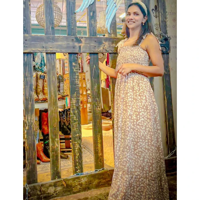 Tobrief Women's Dress Summer Boho Tie Strap Floral Print Long Maxi Dress Brown M by Tobrief - Image 3