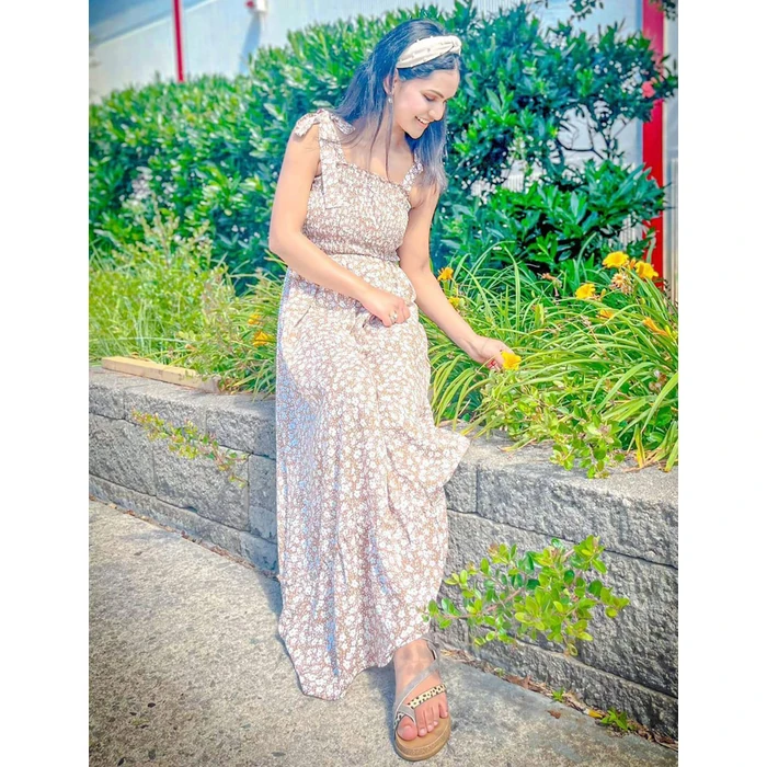 Tobrief Women's Dress Summer Boho Tie Strap Floral Print Long Maxi Dress Brown M by Tobrief - Image 5