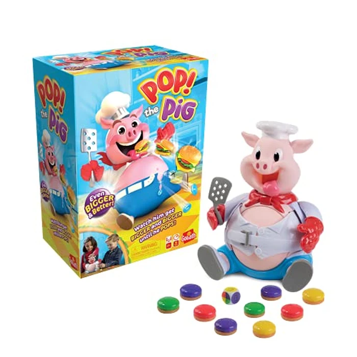 Goliath Pop The Pig - Bigger & Better - Belly-Busting Fun as You Feed Him Burgers and Watch His Belly Grow, Multi Color by Goliath - Image 1