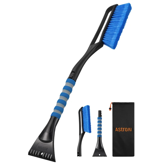 AstroAI 27" Snow Brush and Ice Scrapers for Car Windshield, Detachable Snow Scrapers with Ergonomic Foam Grip for Cars, Trucks, SUVs (Heavy Duty ABS, PVC Brush, Blue) by AstroAI - Image 1