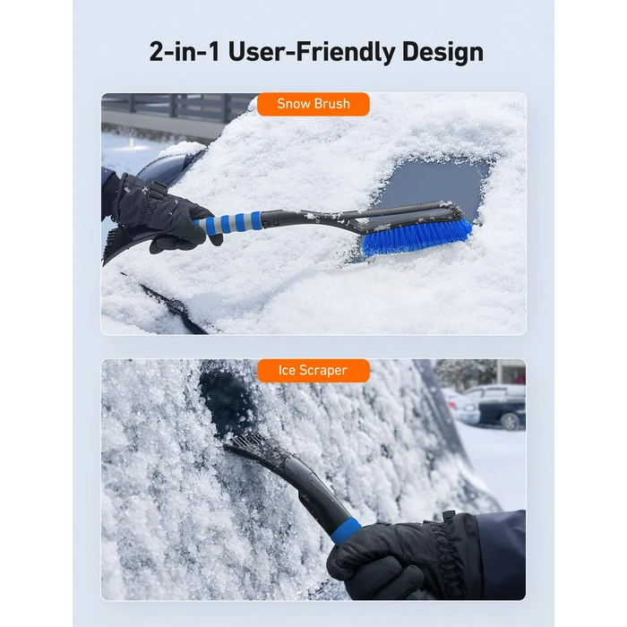 AstroAI 27" Snow Brush and Ice Scrapers for Car Windshield, Detachable Snow Scrapers with Ergonomic Foam Grip for Cars, Trucks, SUVs (Heavy Duty ABS, PVC Brush, Blue) by AstroAI - Image 2
