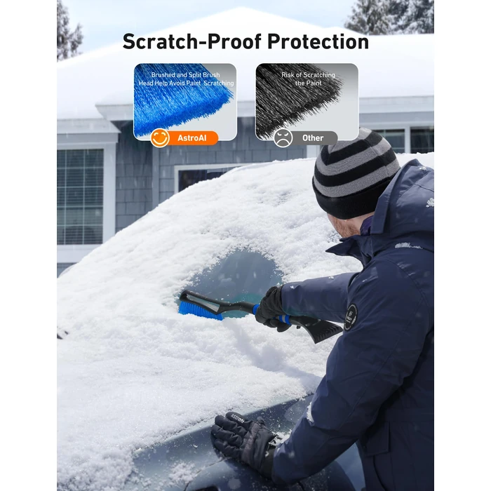AstroAI 27" Snow Brush and Ice Scrapers for Car Windshield, Detachable Snow Scrapers with Ergonomic Foam Grip for Cars, Trucks, SUVs (Heavy Duty ABS, PVC Brush, Blue) by AstroAI - Image 4