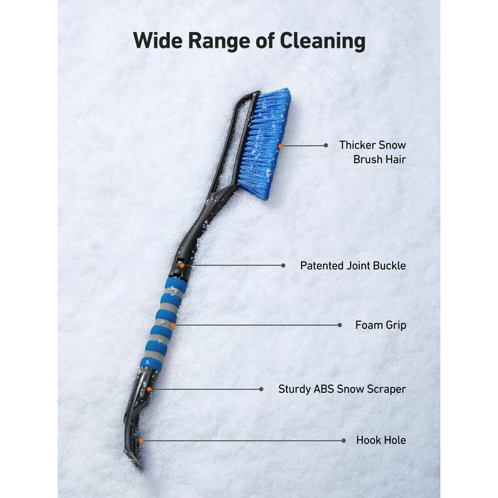 AstroAI 27" Snow Brush and Ice Scrapers for Car Windshield, Detachable Snow Scrapers with Ergonomic Foam Grip for Cars, Trucks, SUVs (Heavy Duty ABS, PVC Brush, Blue) by AstroAI - Image 6