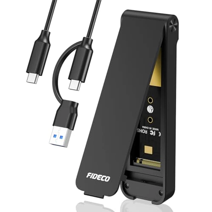 FIDECO M.2 NVMe SSD Enclosure, M.2 NVMe to USB Adapter, USB 3.2 Gen 2 (10Gbps) SSD Reader for M & M+B Key, Sandwich Style Design, Tool-Free Installation, Support UASP and Trim by FIDECO - Used - Good condition