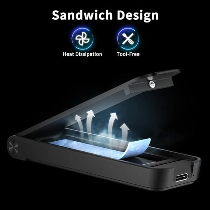 FIDECO M.2 NVMe SSD Enclosure, M.2 NVMe to USB Adapter, USB 3.2 Gen 2 (10Gbps) SSD Reader for M & M+B Key, Sandwich Style Design, Tool-Free Installation, Support UASP and Trim by FIDECO - Image 3