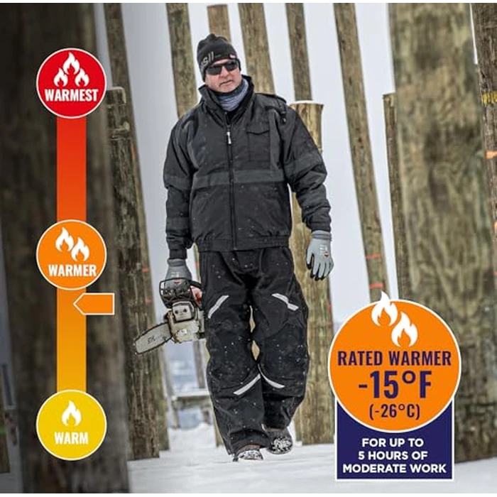 Ergodyne N-Ferno 6471 Heavy Duty Insulated Bib Overalls, Winter Workwear, 3M Thinsulate, Removable Knee/Shin Pads, Black, Medium by Ergodyne - Image 2