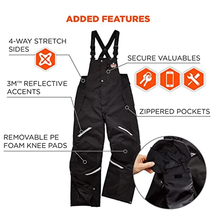 Ergodyne N-Ferno 6471 Heavy Duty Insulated Bib Overalls, Winter Workwear, 3M Thinsulate, Removable Knee/Shin Pads, Black, Medium by Ergodyne - Image 7