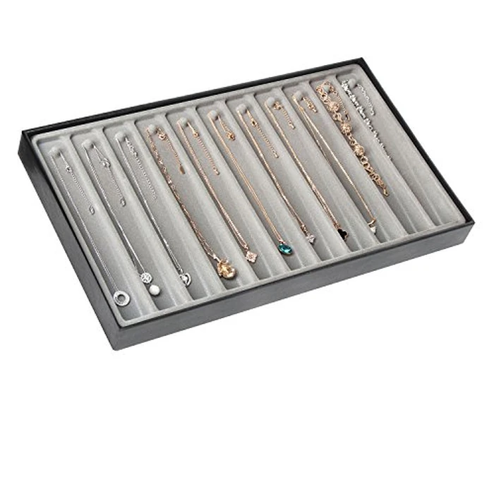 J JACKCUBE DESIGN 11 Compartments Stackable Leather Jewellery Tray Earring Necklace Bracelet Ring Organizer Display Storage Box(Set of 1, Black, 40.6 x 24.4 x 4 cm)- MK212-3B by J JACKCUBE DESIGN - Used - Like New condition - US$11.56