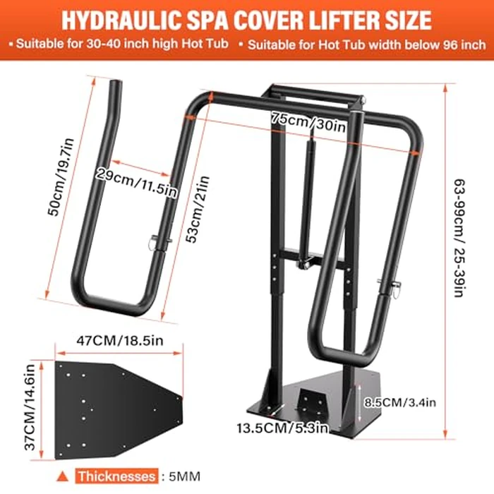 Cover Lifter,Hot Tub Cover Lifter Undermount,Spa Cover Lift,Heavy Duty Hot Tub Cover Lifter Hydraulic Removal System Adjustable U-Arms Reinforced Brackets,Undermount Design Works with All Spa Shapes by ACTREY - Image 2